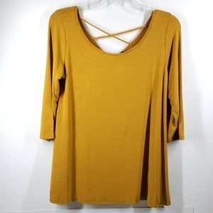 Gypsy Sky Criss-Cross Back 3 Quarter Sleeve Tunic Top M EUC